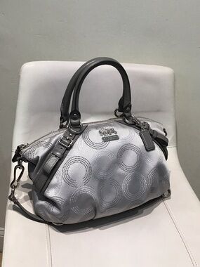 Coach Silver Gray Patterned Satchel